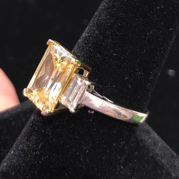 Sterling Silver and Simulated Citrine ring with CZ’s - Picture 2 of 2